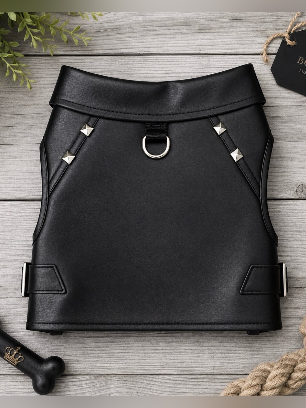 Black Faux Leather Studded Dog Harness Vest Size: Medium | NWT